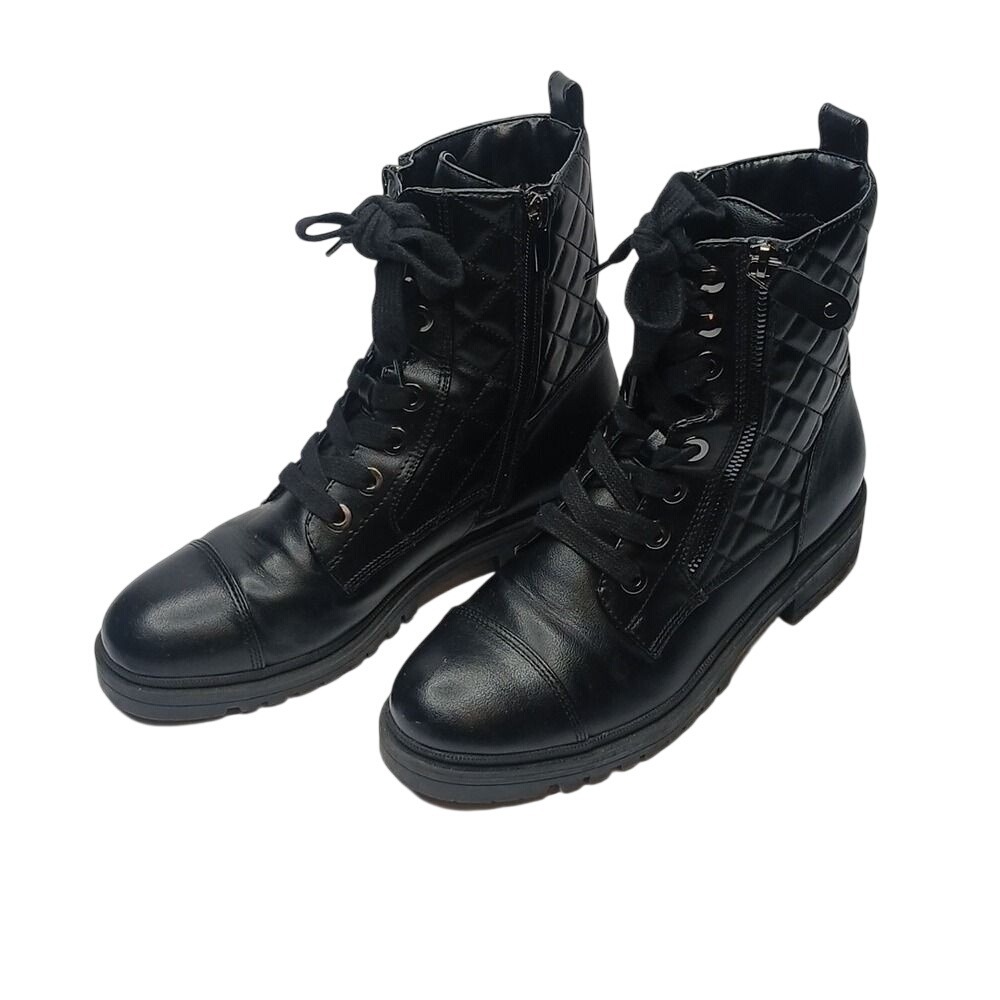 Nine West Combat Boots Women 8M Black Quilted Cap Toe Lug Sole WNWALAN3 - Picture 2 of 8